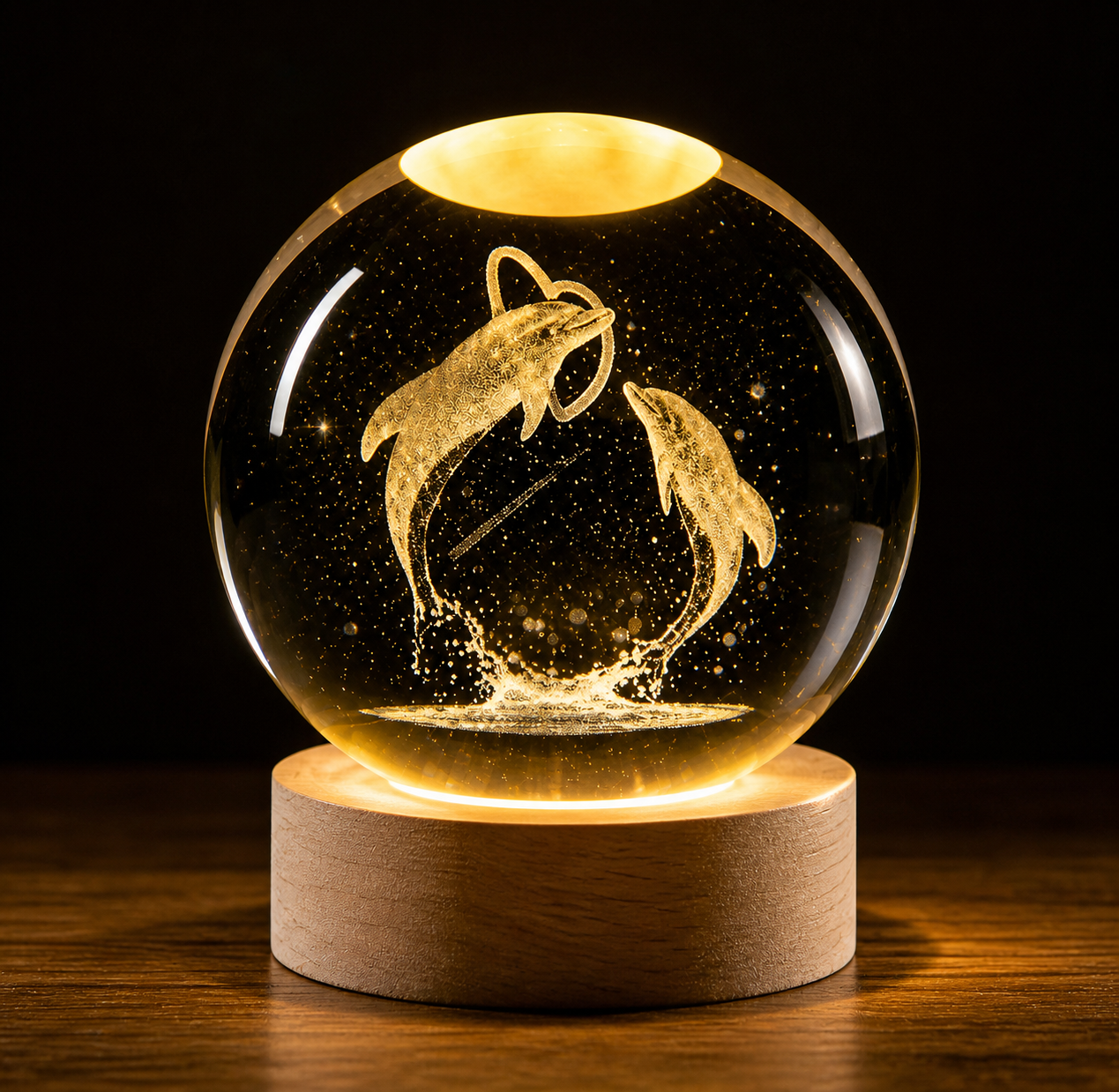 Elite 3D Laser Engraved Dolphin Crystal Night Light β Premium Home Decor & Gifting