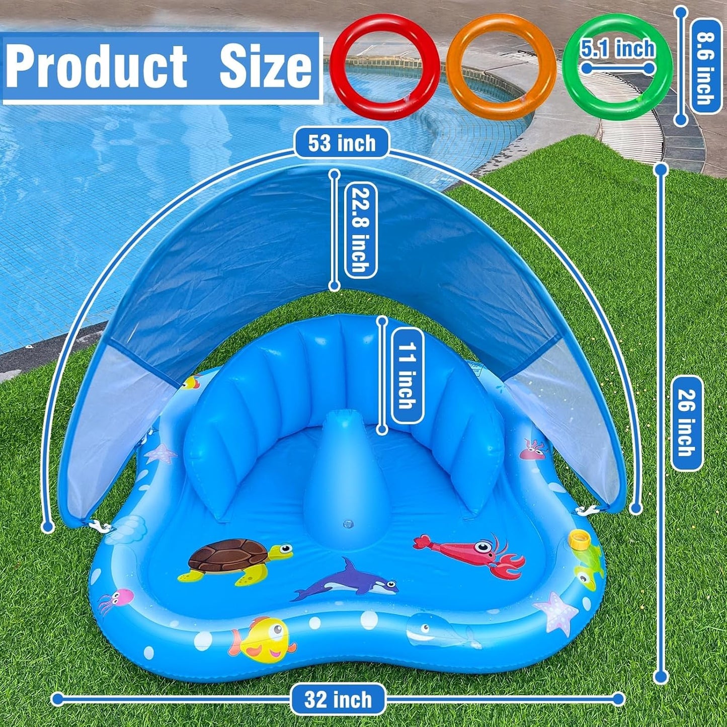 Inflatable Baby Pool With Canopy & Sprinkler