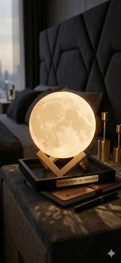 15cm 3D Moon Lamp - Rechargeable Night Light with Wooden Stand