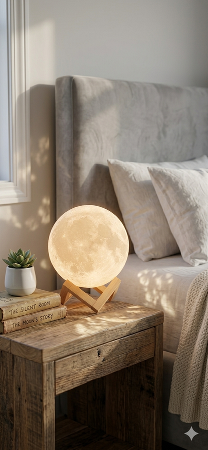 15cm 3D Moon Lamp - Rechargeable Night Light with Wooden Stand
