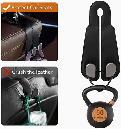 Premium Leather Car Seat Hooks – Stylish Car Organizer (Pack of 2)