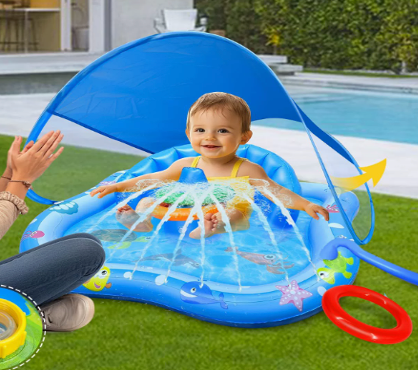 Inflatable Baby Pool With Canopy & Sprinkler