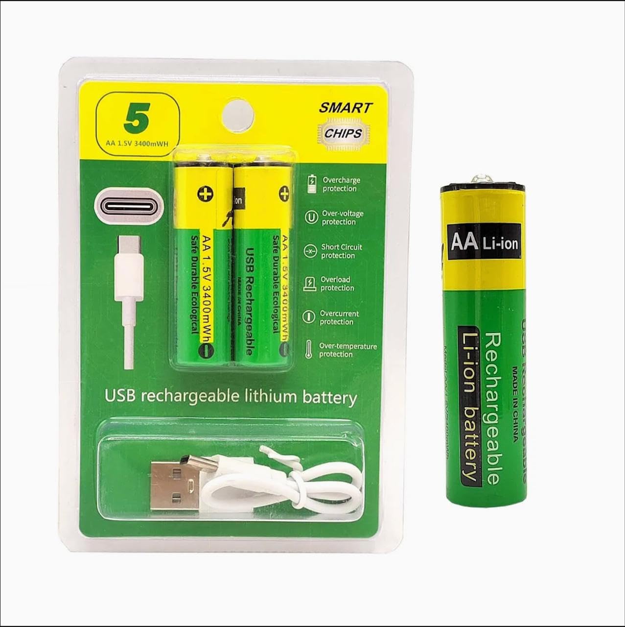 USB Type-C Rechargeable AA & AAA Batteries – 4 Pcs Set