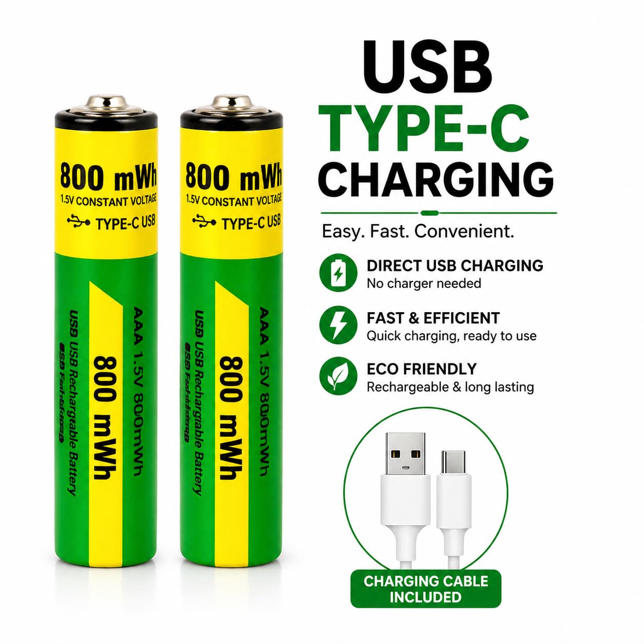 USB Type-C Rechargeable AA & AAA Batteries – 4 Pcs Set