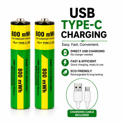 USB Type-C Rechargeable AA & AAA Batteries – 4 Pcs Set