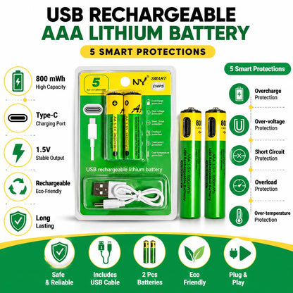 USB Type-C Rechargeable AA & AAA Batteries – 4 Pcs Set