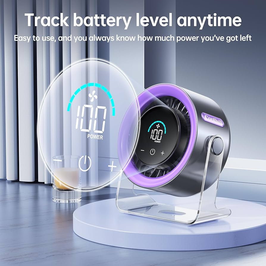 Mini Rechargeable Desk Fan with Touchscreen