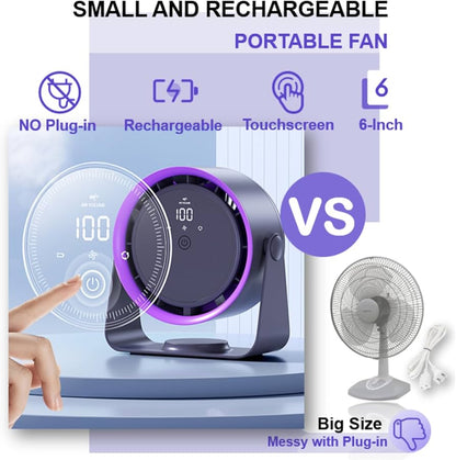 Mini Rechargeable Desk Fan with Touchscreen