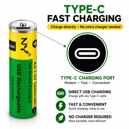 USB Type-C Rechargeable AA & AAA Batteries – 4 Pcs Set