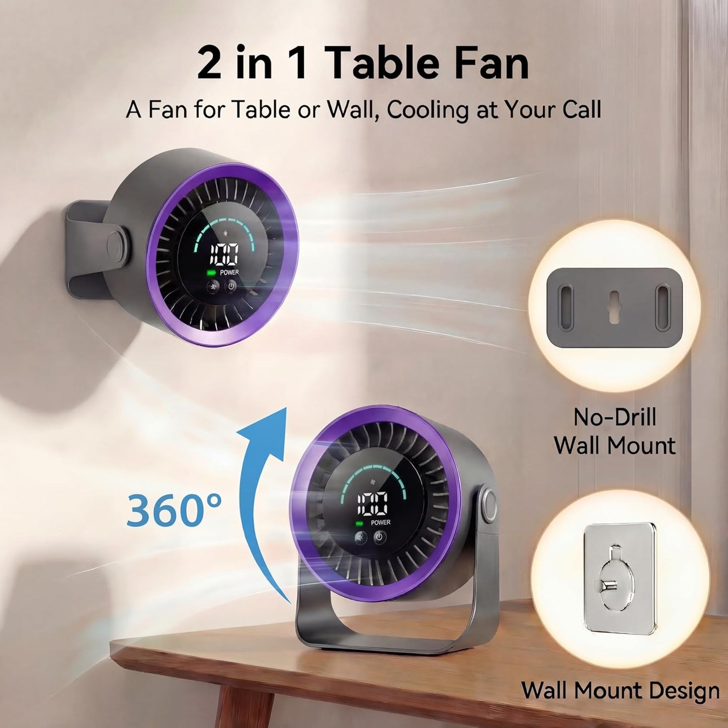 Mini Rechargeable Desk Fan with Touchscreen