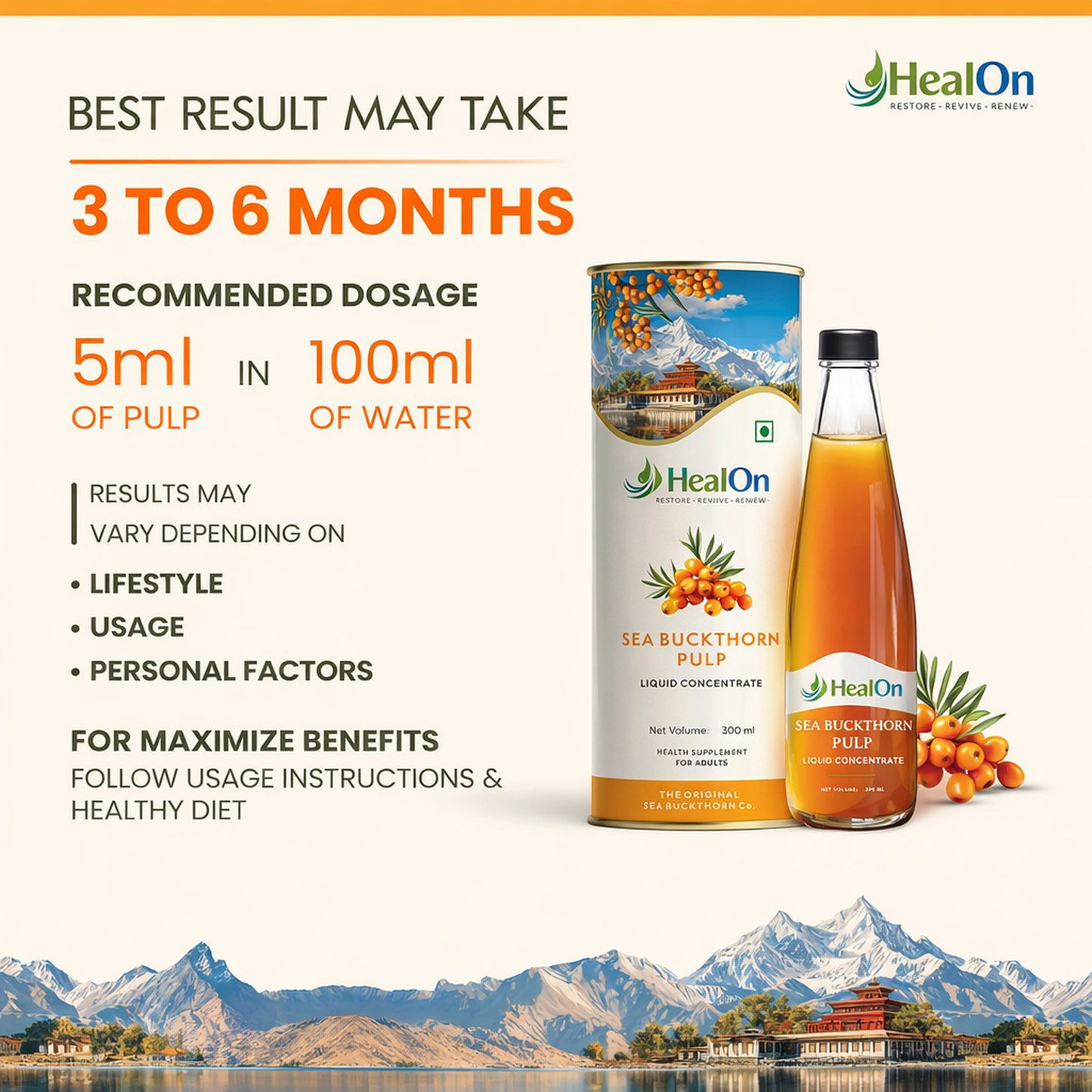 🌿HealOn™ – Sea Buckthorn Juice (Pulp) Vitamin C | Immunity & Skin Glow