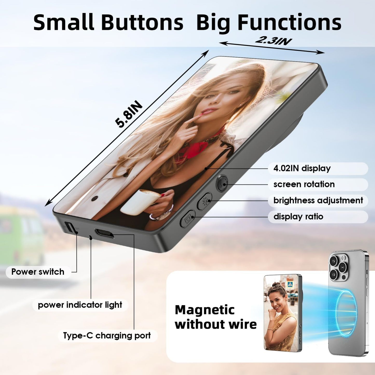Wireless Magnetic Rear Camera Selfie Screen
