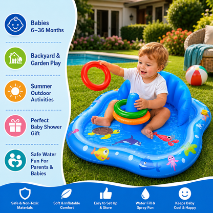 Inflatable Baby Pool With Canopy & Sprinkler