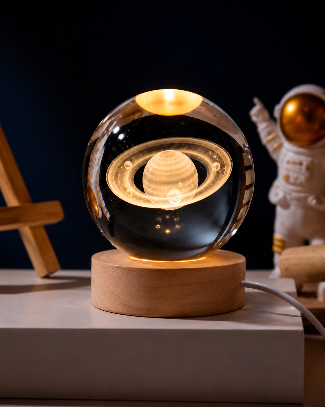 Premium 3D Crystal Saturn Lamp - Aesthetic Night Light & Home Decor Gift