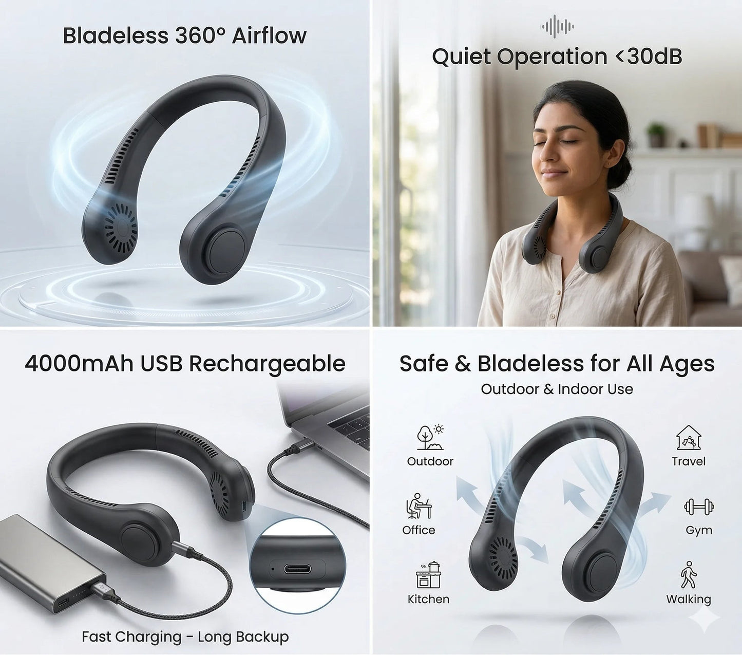 NeckFan – Wearable Neck Fan | Soft Airflow | Outdoor & Travel Cooling