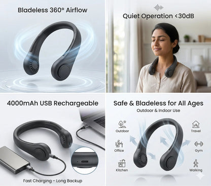 NeckFan – Wearable Neck Fan | Soft Airflow | Outdoor & Travel Cooling