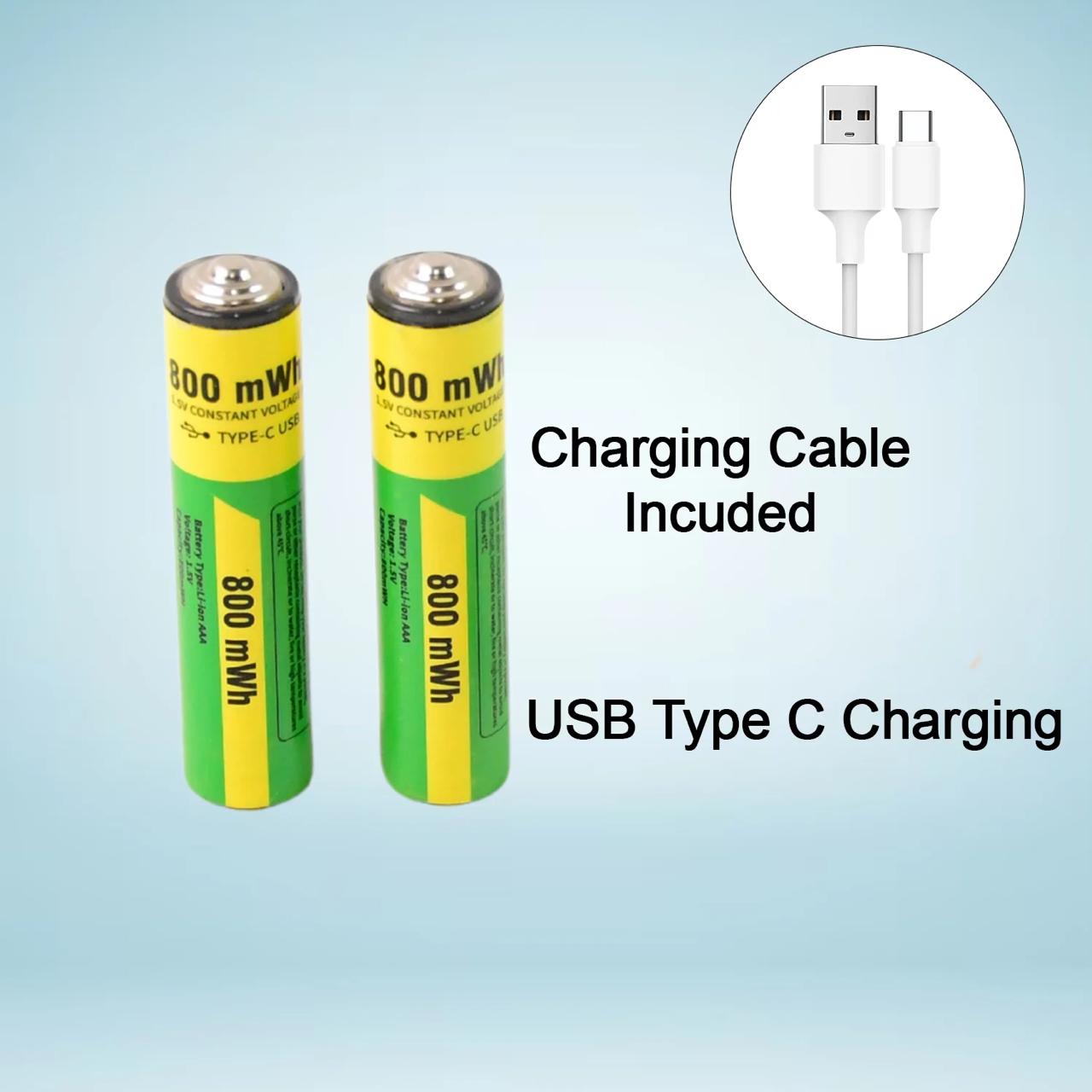 USB Type-C Rechargeable AA & AAA Batteries – 4 Pcs Set